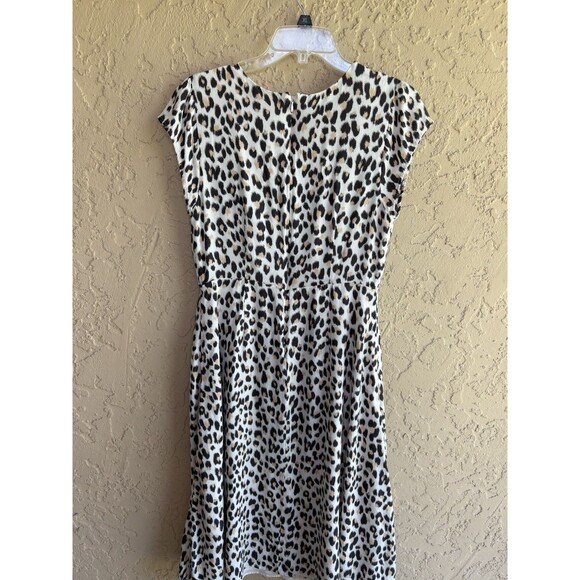 Loft Women Flutter Cap Sleeve Midi Dress White Leopard Print Sz 10 ZipBack Lined - Picture 11 of 11